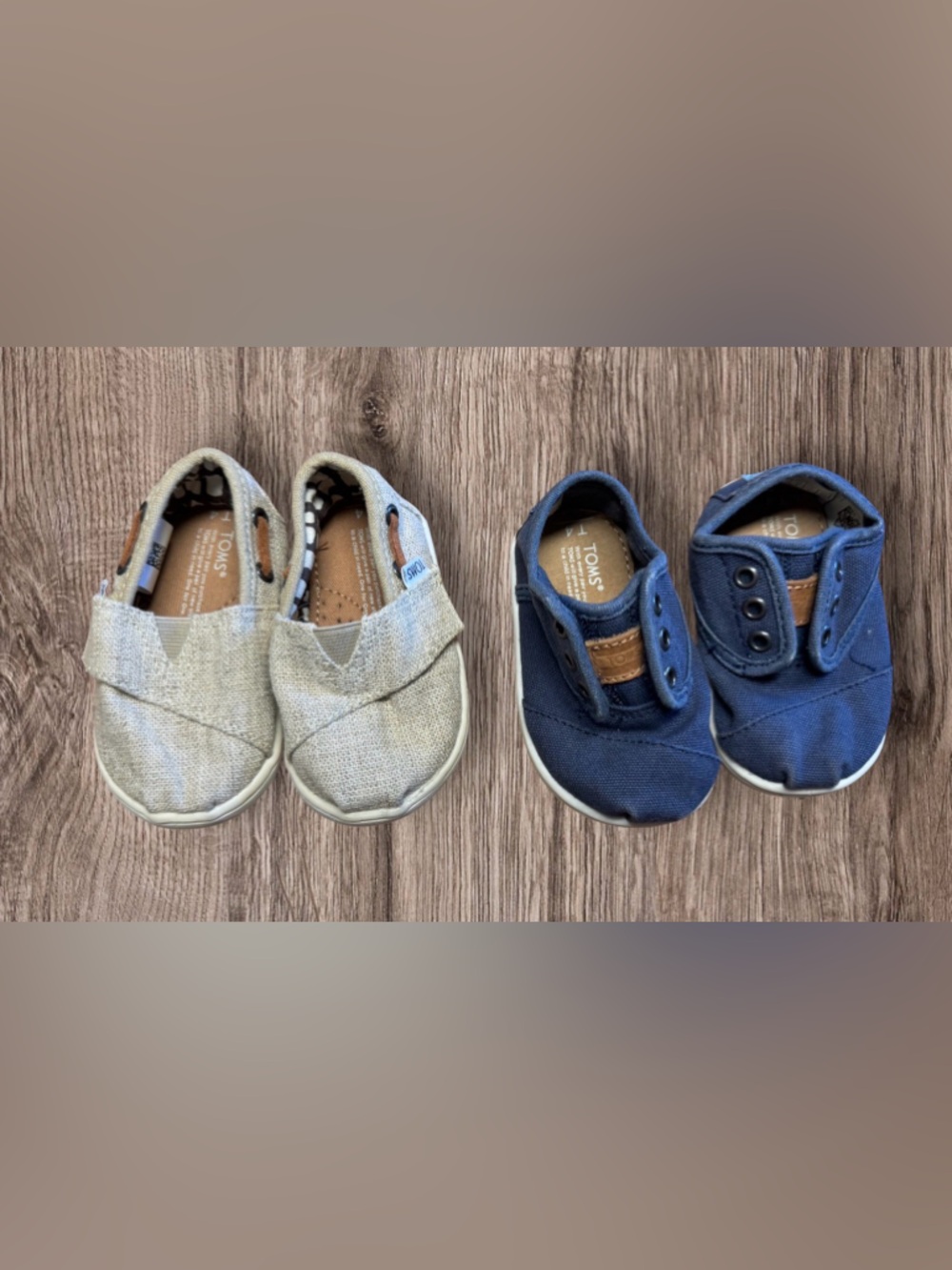 2 Pairs NWOT Toms Unisex Kids Bimini Loafer Beige Chambray & Preowned Cordones